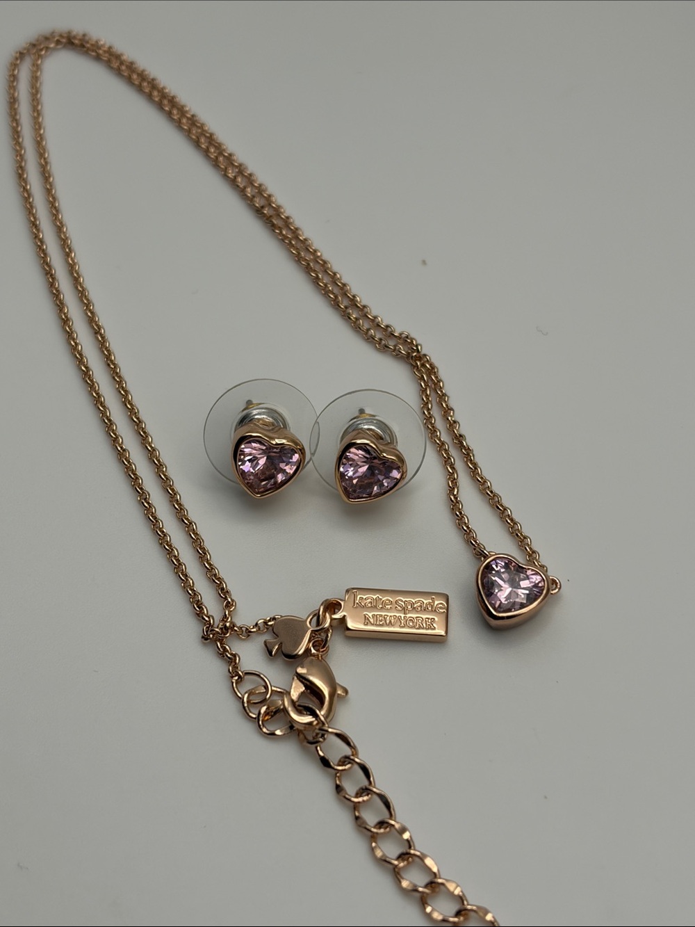 kate spade Rose Gold Heart Pendant Necklace & Stud Earrings - Pink Crystal